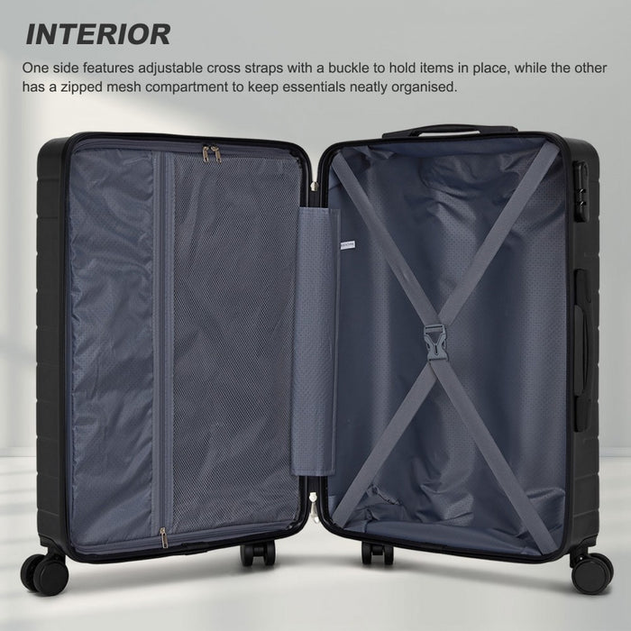 KSN2691 - 24 Inch Checked Luggage, Durable ABS Hard Shell Suitcase with 360 Silent Spinner Wheels & Secure Combination Lock - Black