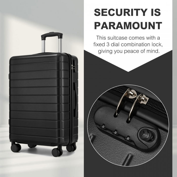KSN2691 - 24 Inch Checked Luggage, Durable ABS Hard Shell Suitcase with 360 Silent Spinner Wheels & Secure Combination Lock - Black