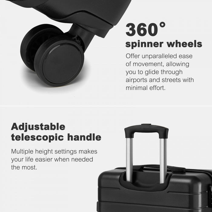 KSN2691 - 24 Inch Checked Luggage, Durable ABS Hard Shell Suitcase with 360 Silent Spinner Wheels & Secure Combination Lock - Black