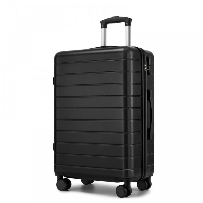 KSN2691 - 24 Inch Checked Luggage, Durable ABS Hard Shell Suitcase with 360 Silent Spinner Wheels & Secure Combination Lock - Black