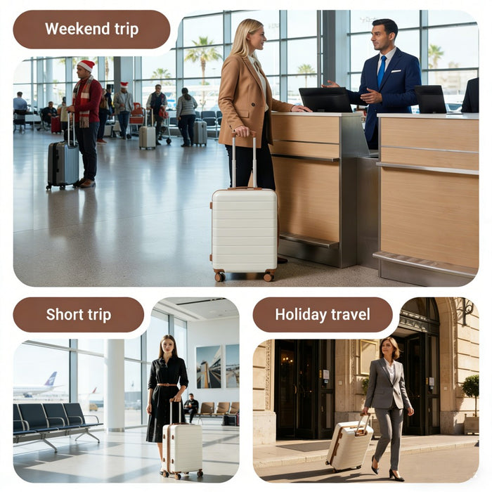 KSN2691 - 20 Inch Carry-On Luggage, Lightweight ABS Hard Shell Suitcase with 360 Silent Wheels, Combination Lock & Organised Interior - Cream and Brown