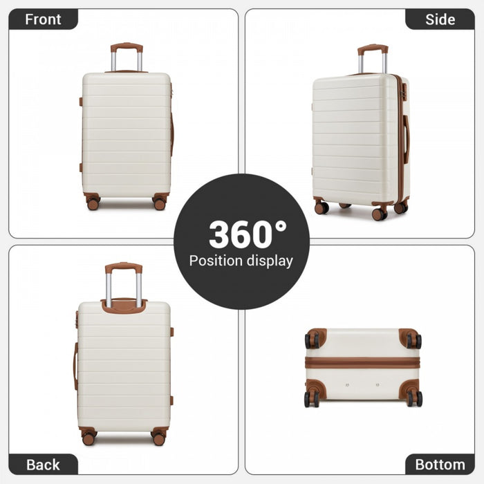 KSN2691 - 20 Inch Carry-On Luggage, Lightweight ABS Hard Shell Suitcase with 360 Silent Wheels, Combination Lock & Organised Interior - Cream and Brown