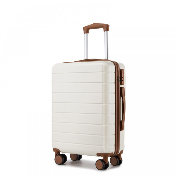 KSN2691 - 20 Inch Carry-On Luggage, Lightweight ABS Hard Shell Suitcase with 360 Silent Wheels, Combination Lock & Organised Interior - Cream and Brown