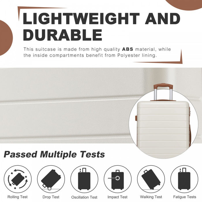 KSN2691 - 20 Inch Carry-On Luggage, Lightweight ABS Hard Shell Suitcase with 360 Silent Wheels, Combination Lock & Organised Interior - Cream and Brown