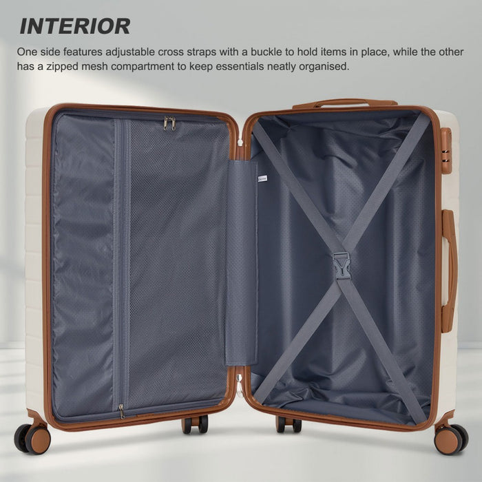 KSN2691 - 20 Inch Carry-On Luggage, Lightweight ABS Hard Shell Suitcase with 360 Silent Wheels, Combination Lock & Organised Interior - Cream and Brown