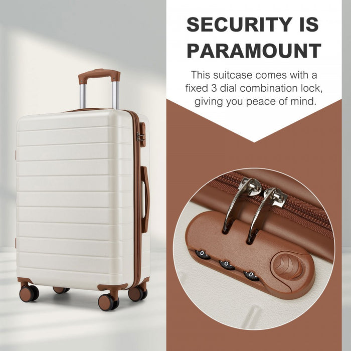 KSN2691 - 20 Inch Carry-On Luggage, Lightweight ABS Hard Shell Suitcase with 360 Silent Wheels, Combination Lock & Organised Interior - Cream and Brown