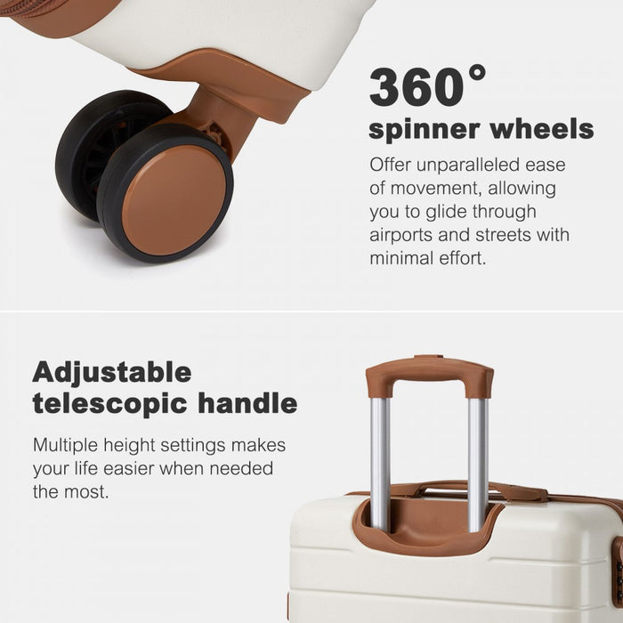 KSN2691 - 20 Inch Carry-On Luggage, Lightweight ABS Hard Shell Suitcase with 360 Silent Wheels, Combination Lock & Organised Interior - Cream and Brown