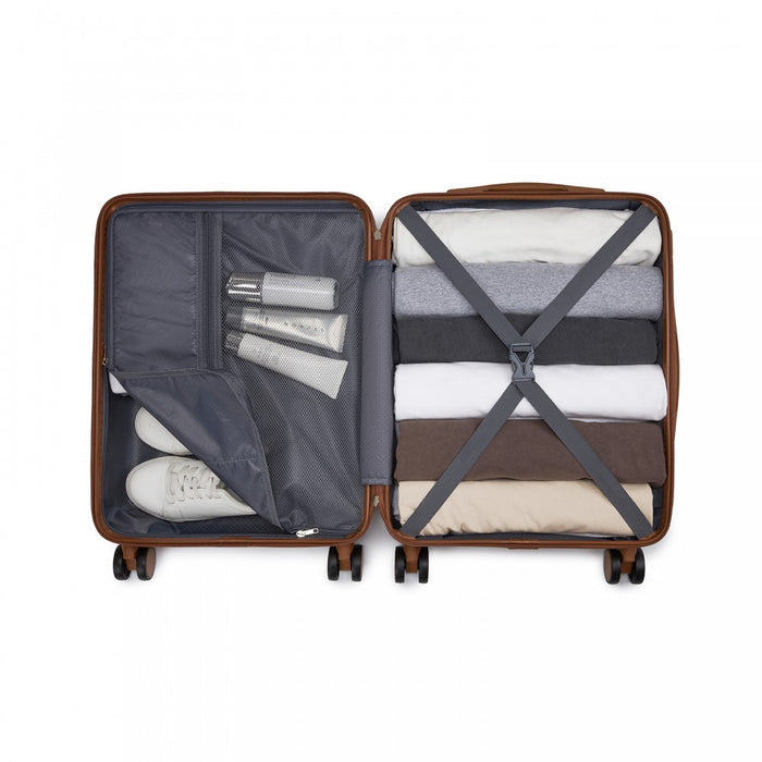 KSN2691 - 20 Inch Carry-On Luggage, Lightweight ABS Hard Shell Suitcase with 360 Silent Wheels, Combination Lock & Organised Interior - Cream and Brown
