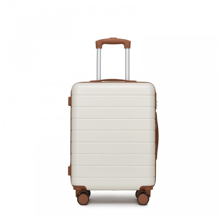 KSN2691 - 20 Inch Carry-On Luggage, Lightweight ABS Hard Shell Suitcase with 360 Silent Wheels, Combination Lock & Organised Interior - Cream and Brown