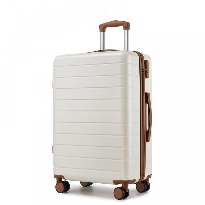 KSN2691 - 24 Inch Checked Luggage, Durable ABS Hard Shell Suitcase with 360 Silent Spinner Wheels & Secure Combination Lock - Cream And Brown