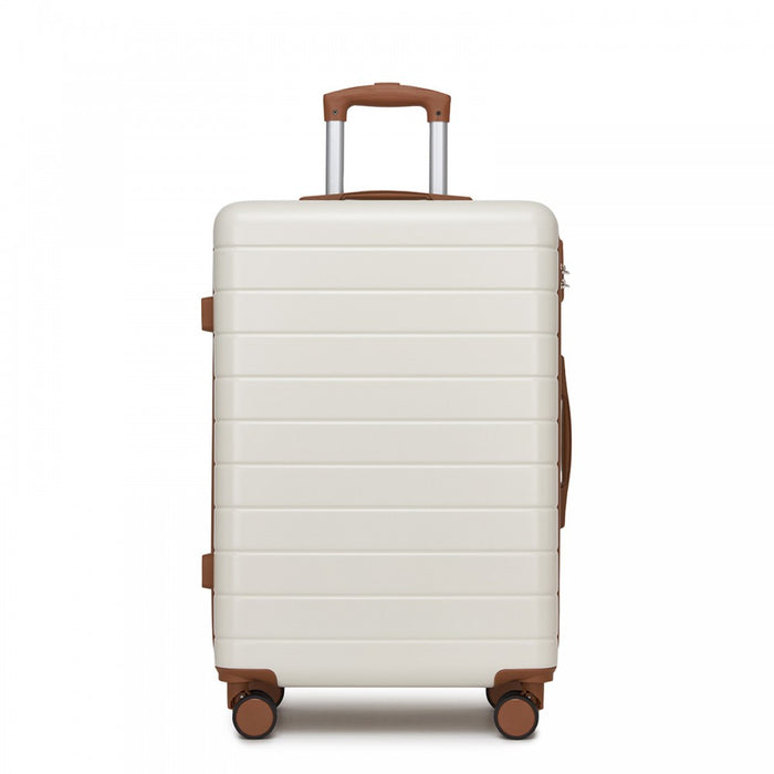 KSN2691 - 24 Inch Checked Luggage, Durable ABS Hard Shell Suitcase with 360 Silent Spinner Wheels & Secure Combination Lock - Cream And Brown