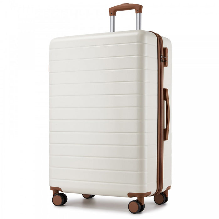 KSN2691 - 28 Inch Large Checked Luggage, Premium ABS Hard Shell Suitcase with 360 Silent Wheels & Secure Combination Lock - Cream And Brown