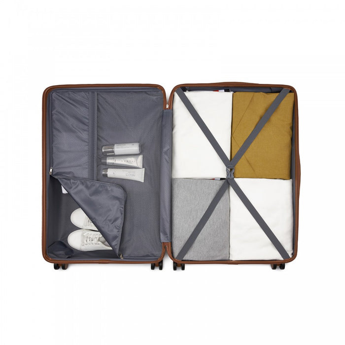 KSN2691 - 28 Inch Large Checked Luggage, Premium ABS Hard Shell Suitcase with 360 Silent Wheels & Secure Combination Lock - Cream And Brown