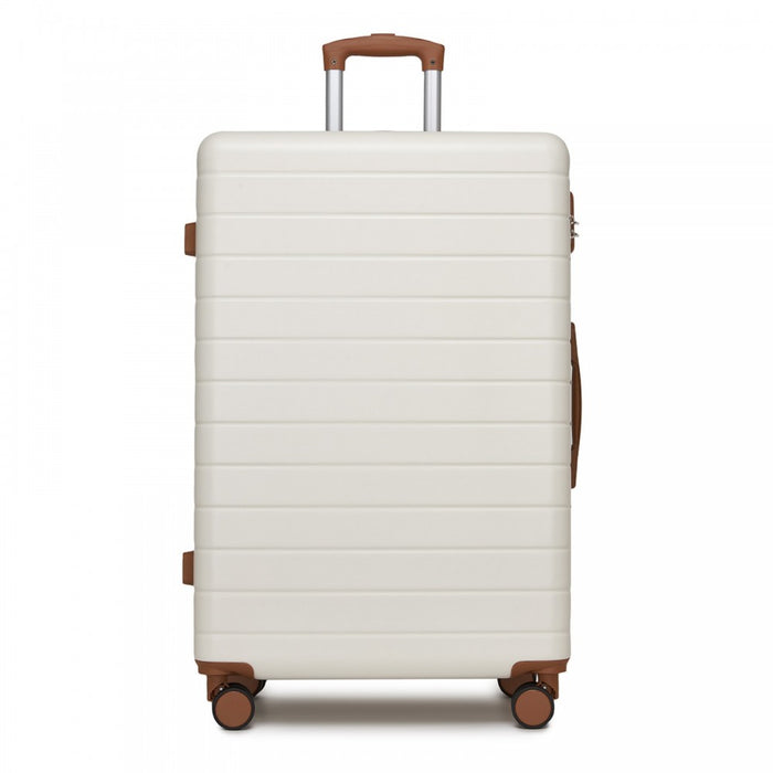 KSN2691 - 28 Inch Large Checked Luggage, Premium ABS Hard Shell Suitcase with 360 Silent Wheels & Secure Combination Lock - Cream And Brown