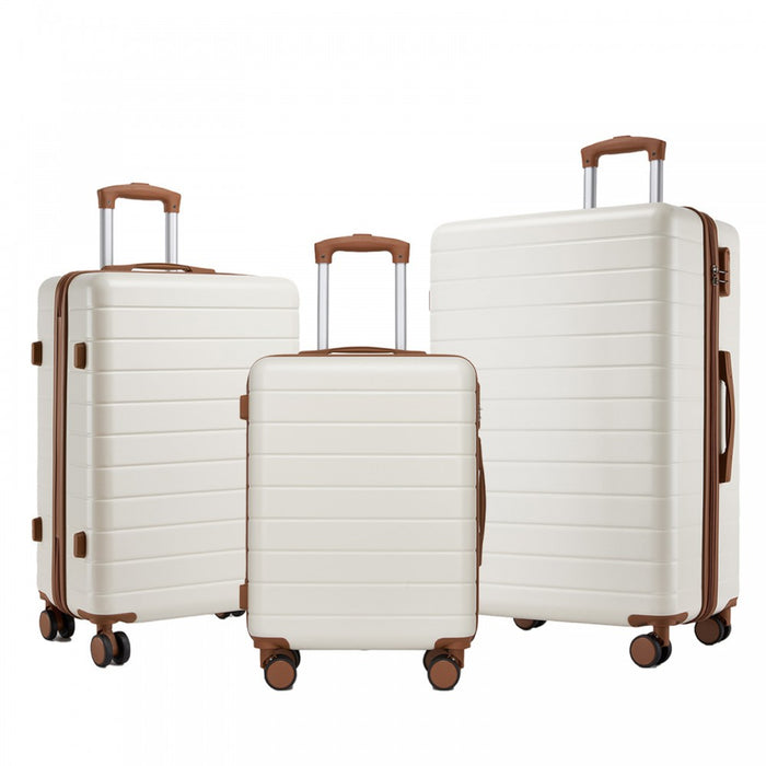 KSN2691 - 3-Piece Hard Shell Luggage Set (20/24/28 Inch), Lightweight ABS Suitcases with Silent Wheels & Combination Locks - Cream And Brown