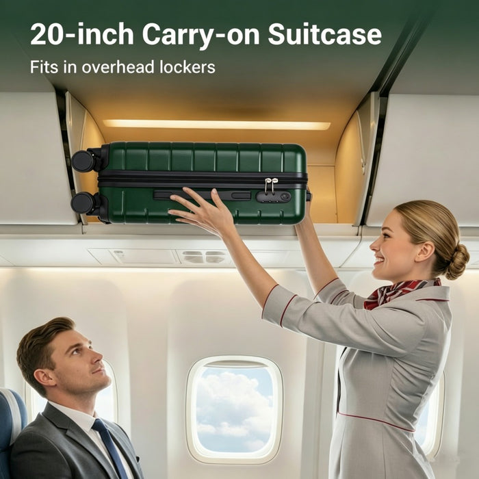 KSN2691 - 20 Inch Carry-On Luggage, Lightweight ABS Hard Shell Suitcase with 360 Silent Wheels, Combination Lock & Organised Interior - Green