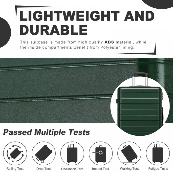 KSN2691 - 20 Inch Carry-On Luggage, Lightweight ABS Hard Shell Suitcase with 360 Silent Wheels, Combination Lock & Organised Interior - Green