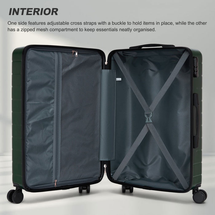 KSN2691 - 20 Inch Carry-On Luggage, Lightweight ABS Hard Shell Suitcase with 360 Silent Wheels, Combination Lock & Organised Interior - Green