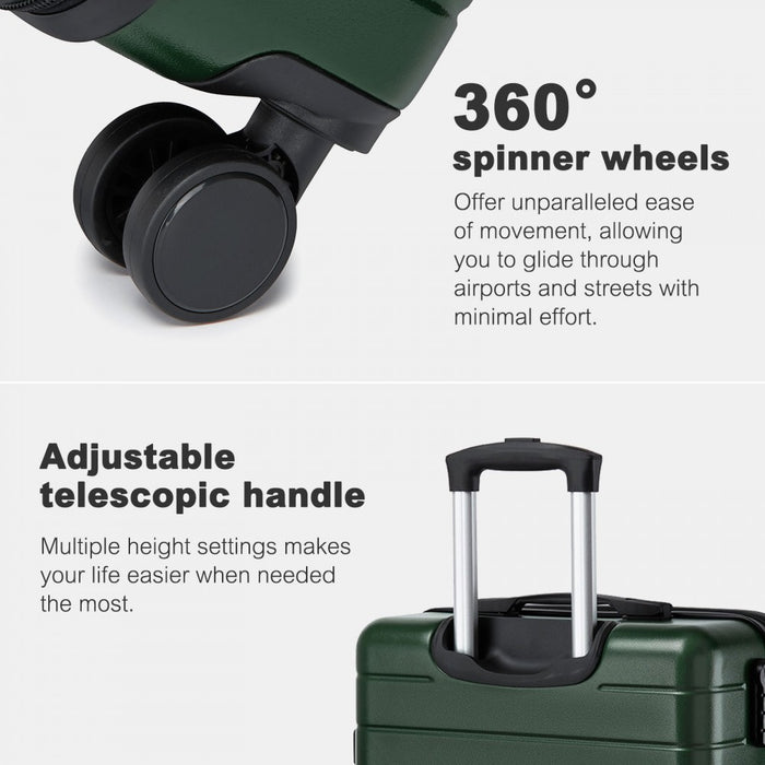 KSN2691 - 20 Inch Carry-On Luggage, Lightweight ABS Hard Shell Suitcase with 360 Silent Wheels, Combination Lock & Organised Interior - Green