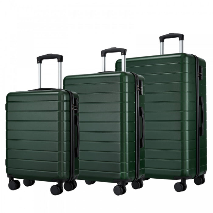 KSN2691 - 3-Piece Hard Shell Luggage Set (20/24/28 Inch), Lightweight ABS Suitcases with Silent Wheels & Combination Locks - Green