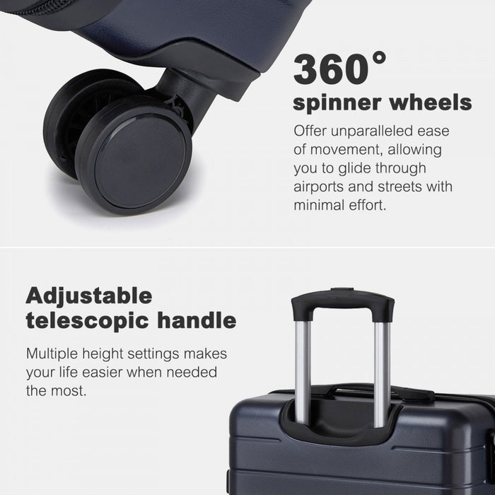 KSN2691 - 28 Inch Large Checked Luggage, Premium ABS Hard Shell Suitcase with 360 Silent Wheels & Secure Combination Lock - Navy