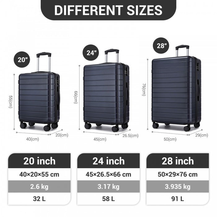 KSN2691 - 3-Piece Hard Shell Luggage Set (20/24/28 Inch), Lightweight ABS Suitcases with Silent Wheels & Combination Locks - Navy