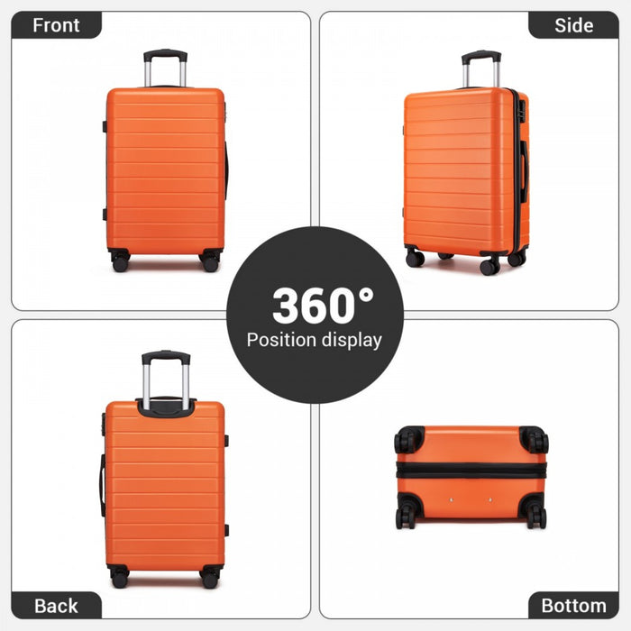 KSN2691 - 24 Inch Checked Luggage, Durable ABS Hard Shell Suitcase with 360 Silent Spinner Wheels & Secure Combination Lock - Orange