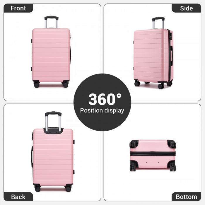 KSN2691 - 28 Inch Large Checked Luggage, Premium ABS Hard Shell Suitcase with 360 Silent Wheels & Secure Combination Lock - Pink