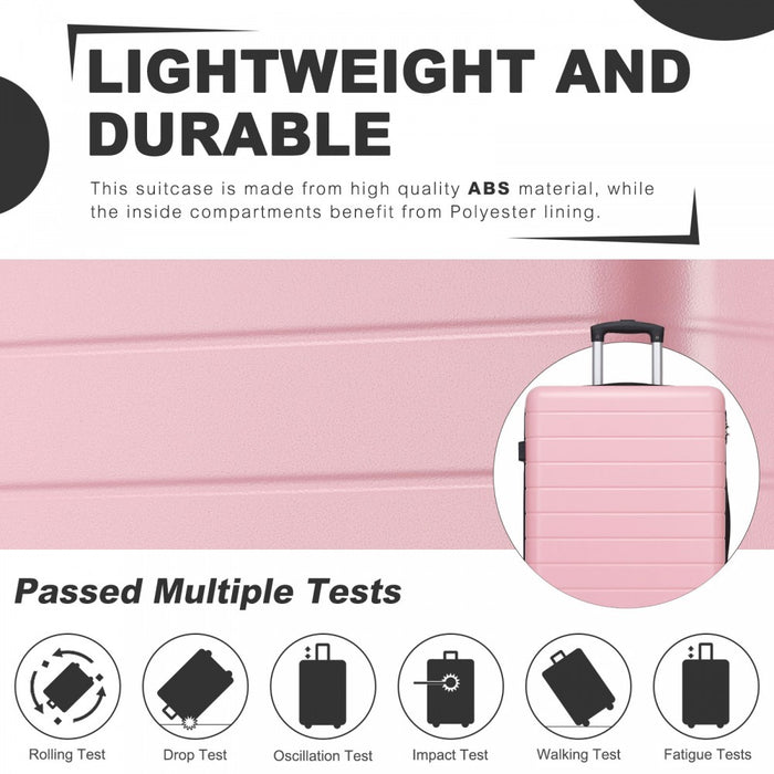 KSN2691 - 3-Piece Hard Shell Luggage Set (20/24/28 Inch), Lightweight ABS Suitcases with Silent Wheels & Combination Locks - Pink