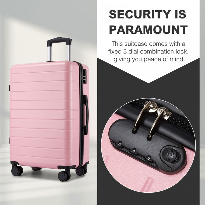 KSN2691 - 24 Inch Checked Luggage, Durable ABS Hard Shell Suitcase with 360 Silent Spinner Wheels & Secure Combination Lock - Pink