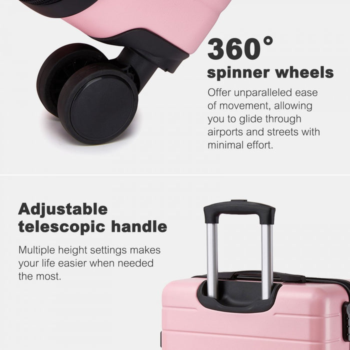 KSN2691 - 3-Piece Hard Shell Luggage Set (20/24/28 Inch), Lightweight ABS Suitcases with Silent Wheels & Combination Locks - Pink