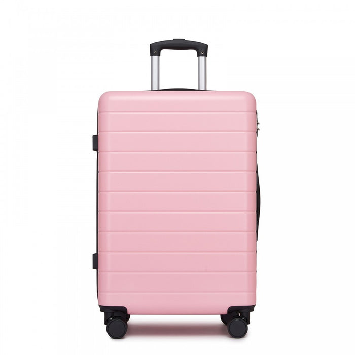 KSN2691 - 24 Inch Checked Luggage, Durable ABS Hard Shell Suitcase with 360 Silent Spinner Wheels & Secure Combination Lock - Pink