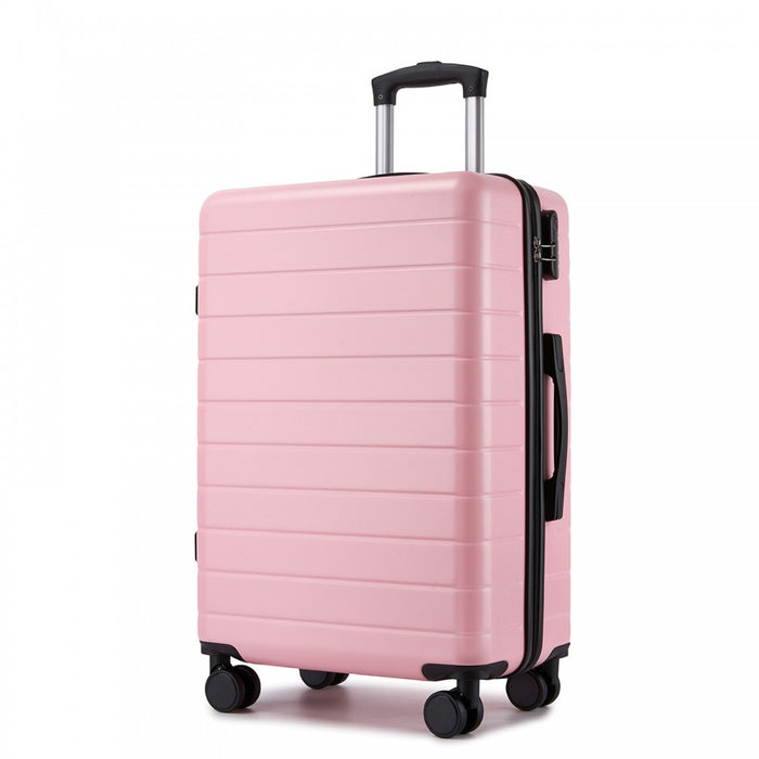 KSN2691 - 24 Inch Checked Luggage, Durable ABS Hard Shell Suitcase with 360 Silent Spinner Wheels & Secure Combination Lock - Pink