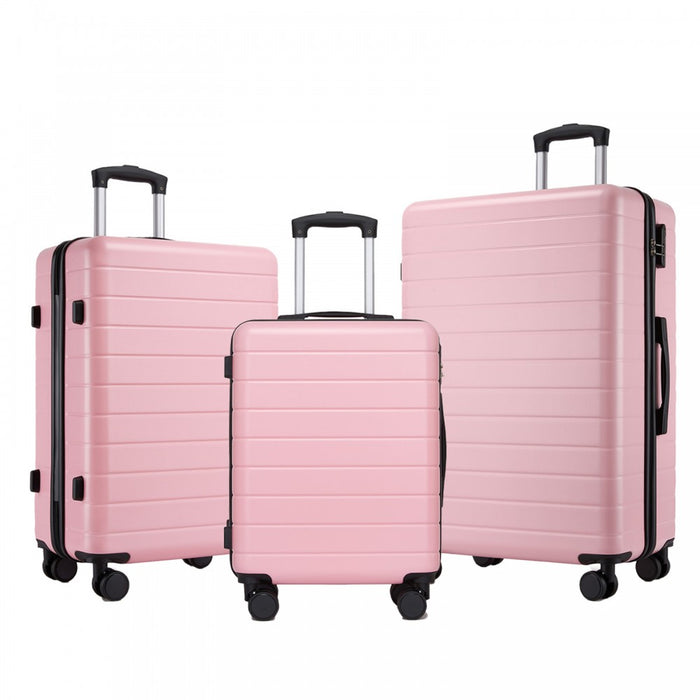 KSN2691 - 3-Piece Hard Shell Luggage Set (20/24/28 Inch), Lightweight ABS Suitcases with Silent Wheels & Combination Locks - Pink