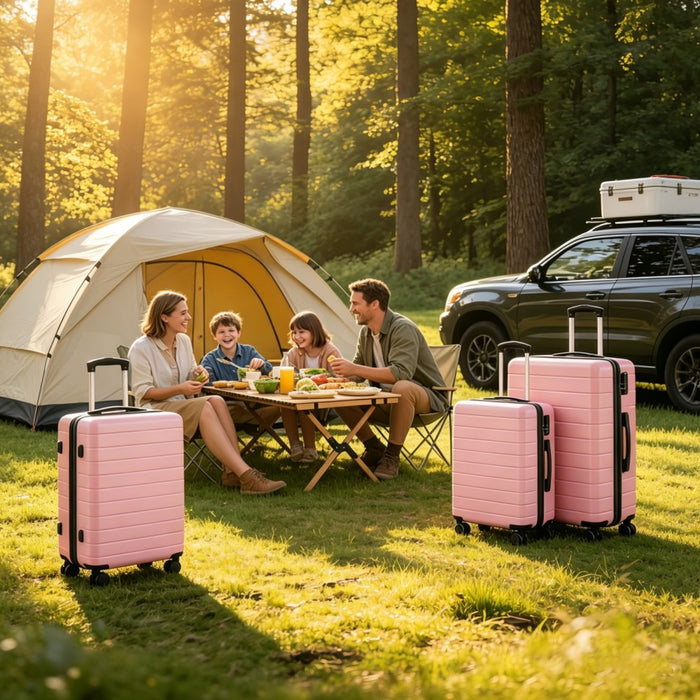 KSN2691 - 3-Piece Hard Shell Luggage Set (20/24/28 Inch), Lightweight ABS Suitcases with Silent Wheels & Combination Locks - Pink