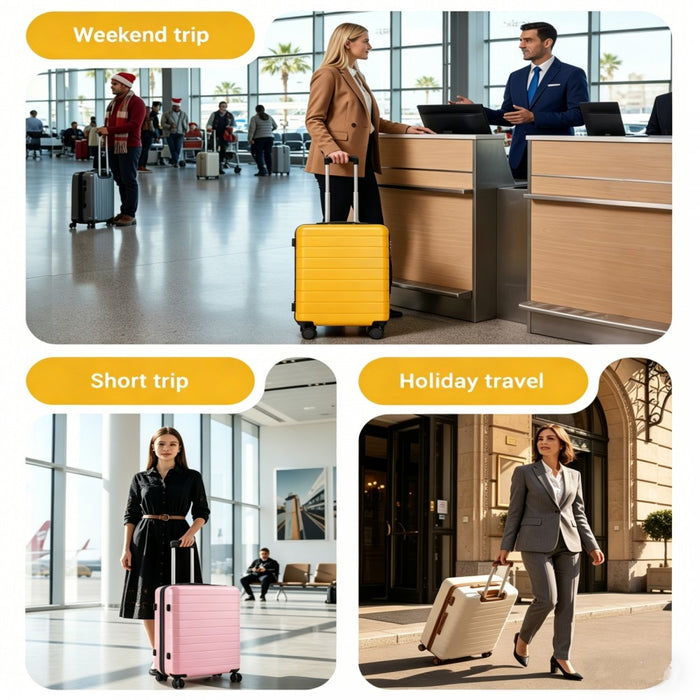 KSN2691 - 24 Inch Checked Luggage, Durable ABS Hard Shell Suitcase with 360 Silent Spinner Wheels & Secure Combination Lock - Yellow