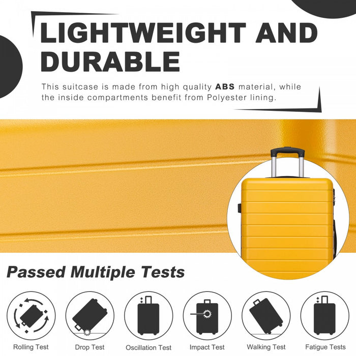 KSN2691 - 3-Piece Hard Shell Luggage Set (20/24/28 Inch), Lightweight ABS Suitcases with Silent Wheels & Combination Locks - Yellow