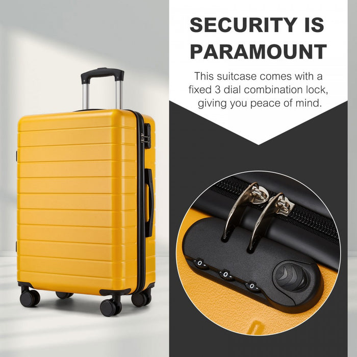KSN2691 - 24 Inch Checked Luggage, Durable ABS Hard Shell Suitcase with 360 Silent Spinner Wheels & Secure Combination Lock - Yellow