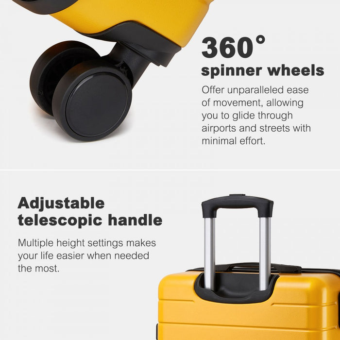 KSN2691 - 28 Inch Large Checked Luggage, Premium ABS Hard Shell Suitcase with 360 Silent Wheels & Secure Combination Lock - Yellow