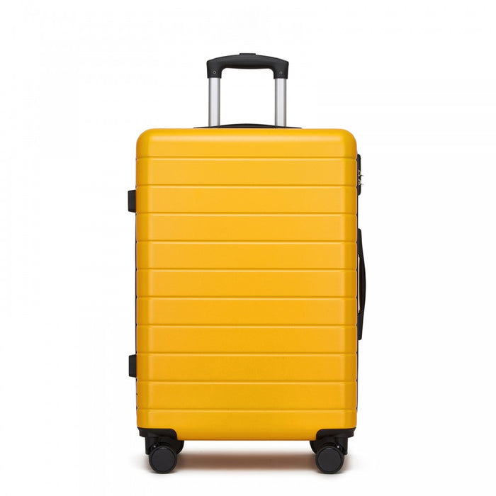 KSN2691 - 24 Inch Checked Luggage, Durable ABS Hard Shell Suitcase with 360 Silent Spinner Wheels & Secure Combination Lock - Yellow