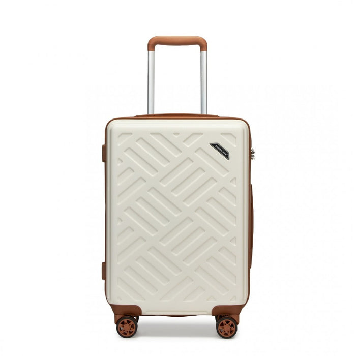 KSS2495 - Supercase 20 Inch Sleek Geometric Pattern Hard Shell ABS+PC Cabin Carry-On Suitcase with TSA Lock - Cream And Brown