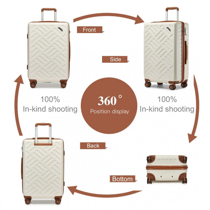KSS2495 - Supercase 20 Inch Sleek Geometric Pattern Hard Shell ABS+PC Cabin Carry-On Suitcase with TSA Lock - Cream And Brown