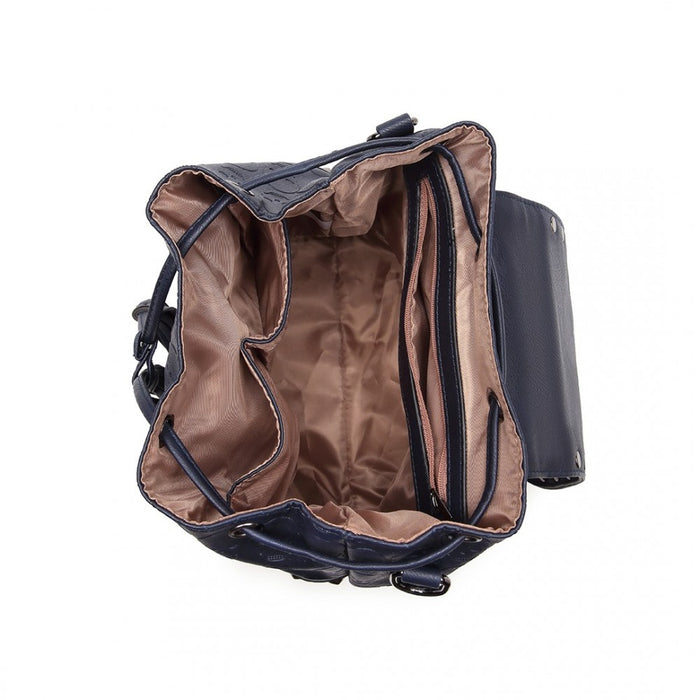 L1414 - Miss Lulu Skull Studded Backpack Shoulder Bag - Navy