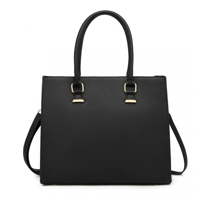 L1509-1 - Miss Lulu Leather Look Classic Square Shoulder Bag - Black