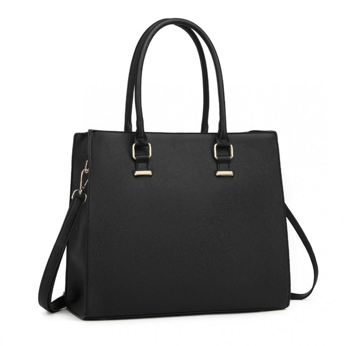L1509-1 - Miss Lulu Leather Look Classic Square Shoulder Bag - Black