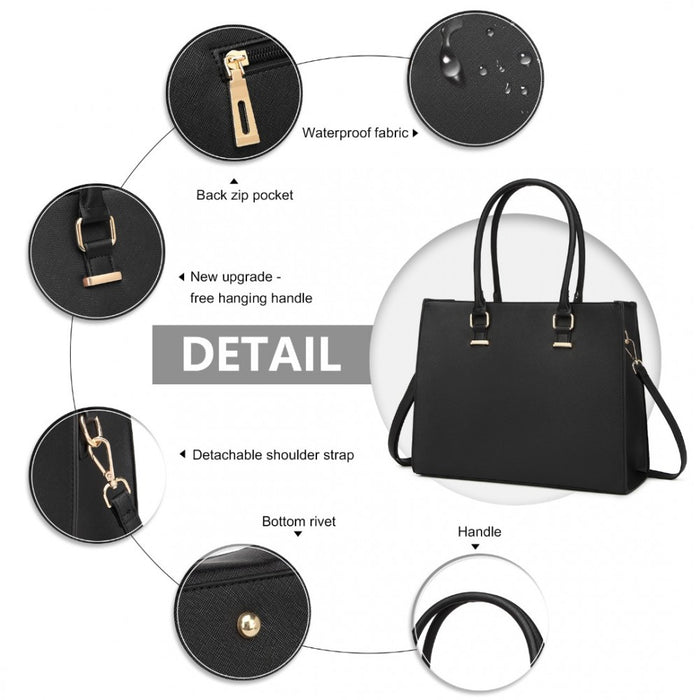 L1509-1 - Miss Lulu Leather Look Classic Square Shoulder Bag - Black