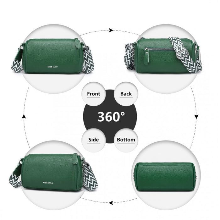L2309 - Miss Lulu Lightweight Wide Strap Genuine Leather Crossbody Bag - Green