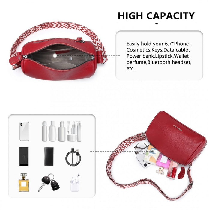 L2309 - Miss Lulu Lightweight Wide Strap Genuine Leather Crossbody Bag - Red