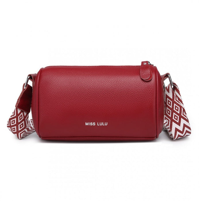 L2309 - Miss Lulu Lightweight Wide Strap Genuine Leather Crossbody Bag - Red