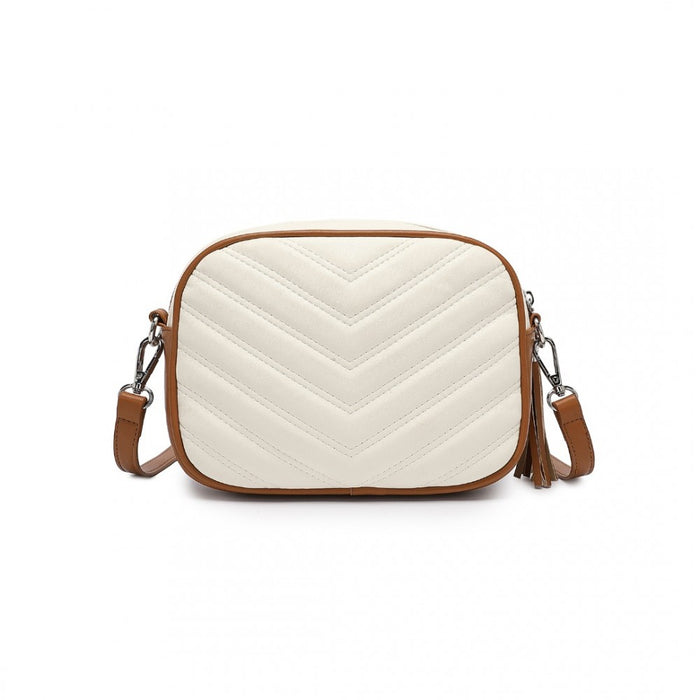 LA2119 - Miss LuLu Lightweight Quilted Leather Cross body Bag - Beige And Brown